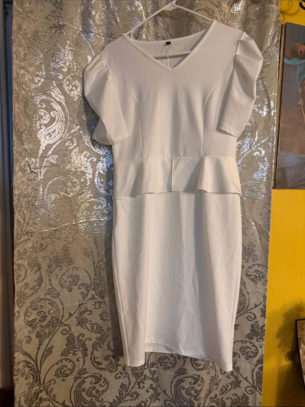 Elegant White Peplum Midi Dress - Women